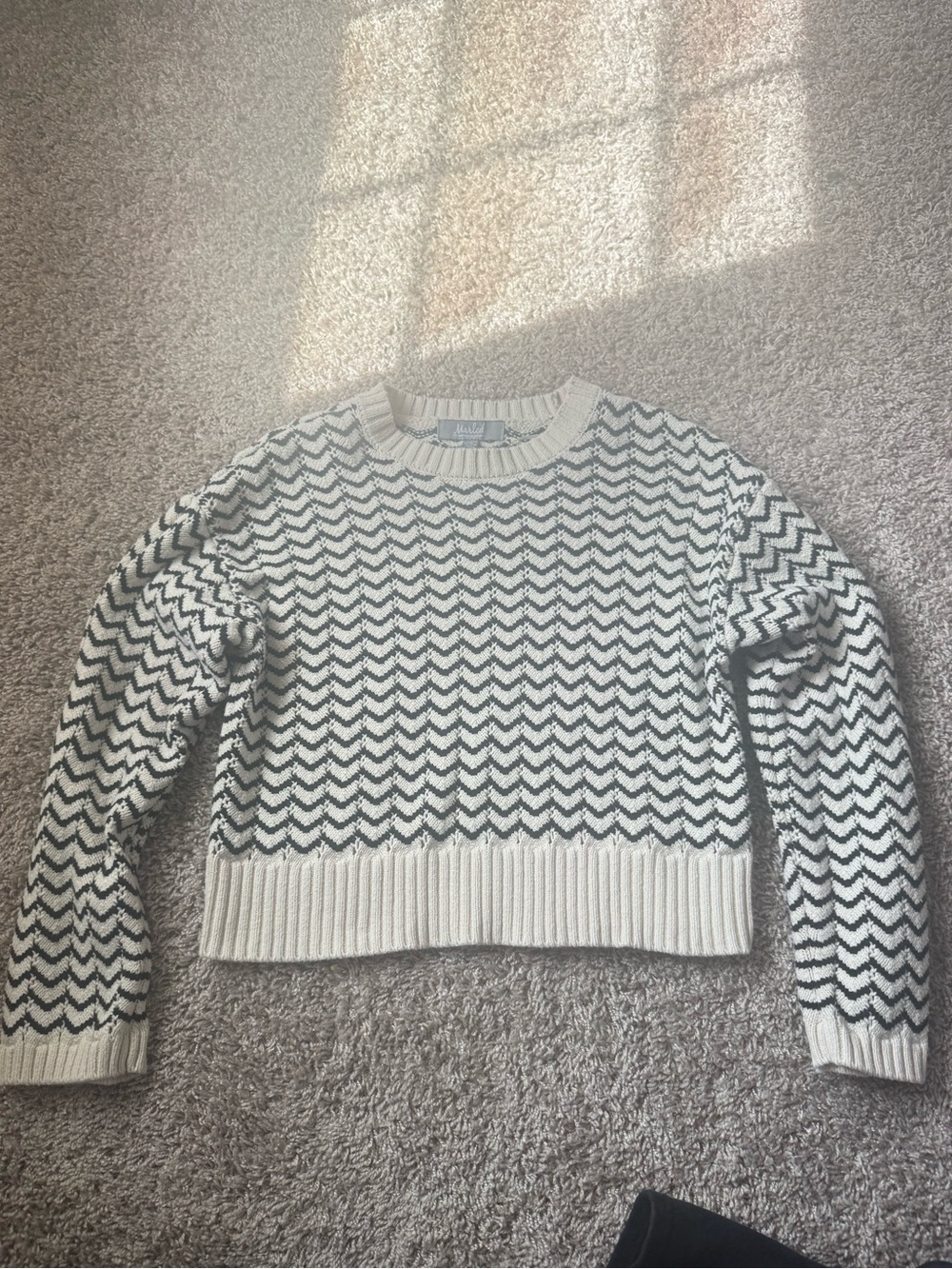 Marled Chevron Crewneck Sweater in Cream & Black
